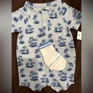 Baby Boy Blue Palm Summer Onesie and  Pair of Socks